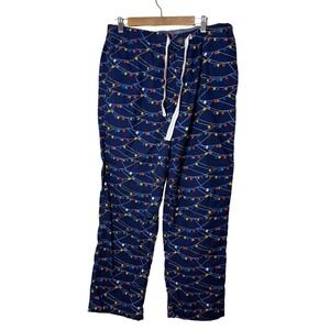 Boden Women Pajama Pants L Navy Blue Christmas Lights Cotton Holiday Festive